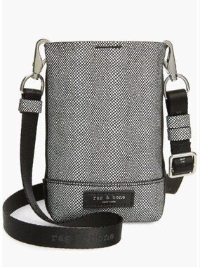 Rag & Bone Walker Snake Embossed Leather Crossbody Bag White Black Phone Holder